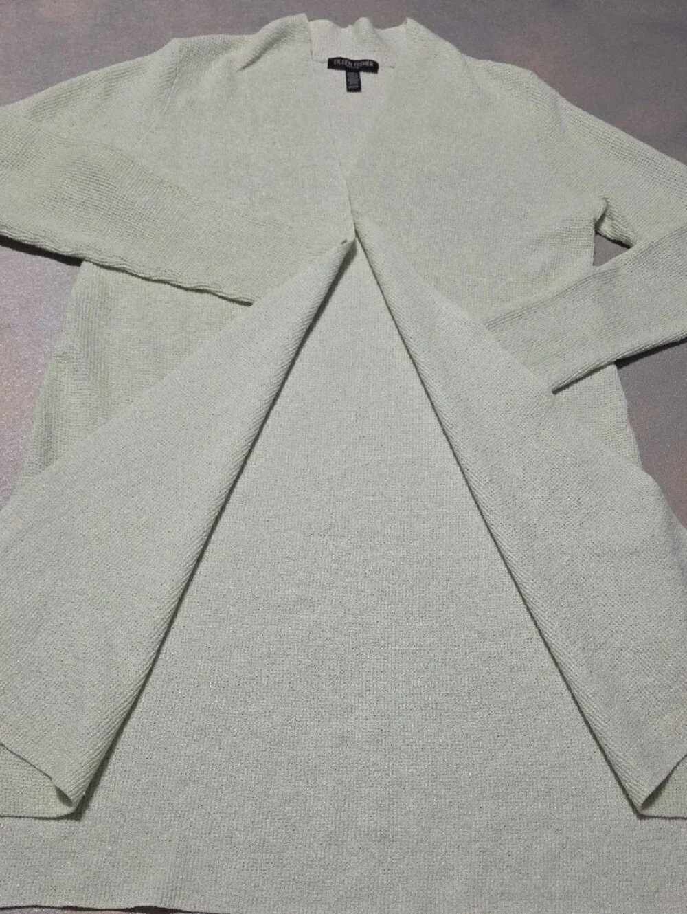 Eileen Fisher Soft Sage Open-Front Long Cardigan Linen Blend